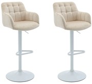 Zestaw 2 stołków barowych z weluru i białego metalu - Regulowana wysokość - Kremowy - PEGA Pascala Morabito