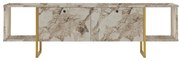 Szafka RTV 2 pary drzwiczek i 2 półki - Imitacja białego marmuru i złoty - DERANA