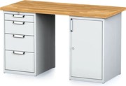 Stół warsztatowy MECHANIC, 1500x685x880 mm, 1x 4 szufladowy kontener, 2x szafka, szary