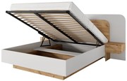 Łóżko ze skrzynią i szafkami nocnymi 160 x 200 cm - Z oświetleniem LED - Naturalny i biały - DESADO
