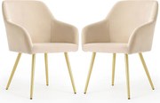 2x Welurowe krzesło tapicerowane gładkie Beżowe ESTELLE Złote nogi