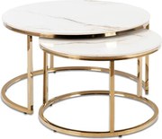 Zestaw Stolików Kawowych MILANO 60 cm/80 cm Biały Marmur/Złoty Glamour