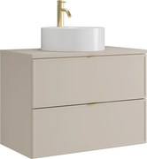 Wisząca szafka łazienkowa z okrągłą umywalką nablatową i baterią – Beżowa – 80 cm – ONDIL
