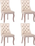 Zestaw 4 krzeseł do jadalni - beżowy aksamit - tapicerowane oparcie - nogi drewniane