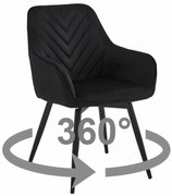 Obrotowy fotel jadalniany NANA360 VELVET, czarny