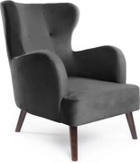 Ciemnoszary aksamitny fotel typu uszak Noemye – Bonami Selection