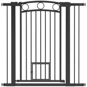 PawHut Ogrodzenie dla zwierząt 106 cm z regulowaną szerokością, wbudowane drzwiczki dla kotów, do schodów i ram drzwiowych, czarne