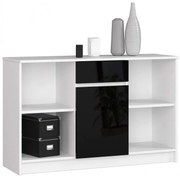 Komoda z szufladą i półkami biała + czarny połysk D1-N35