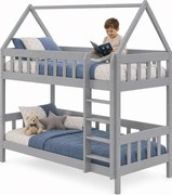 Szare piętrowe łóżko dziecięce w kształcie domku K6-M30