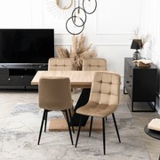 Zestaw Stół Prostokątny Rozkładany CLARK 120-160 cm Dąb Artisan/Czarny i 4 Krzesła Tapicerowane PERU Beżowe Welurowe