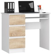 Minimalistyczne biurko do nauki białe + dąb sonoma R2-A49