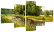 Obraz - Rzeka przy lesie, obraz olejny (125x70 cm)