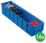 Plastikowy pojemnik do regału ShelfBox typ B - 91 x 400 x 81 mm, 16 szt., niebieski