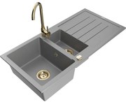 Mexen Andres zlewozmywak granitowy 1,5-komorowy z ociekaczem i baterią kuchenną Telma, szary - 6515-71-670200-50