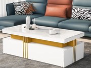 Stolik kawowy z 2 szufladami - blat w marmurowe wzory - styl skandynawski - Biały