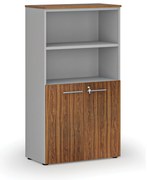 Szafa biurowa kombinowana PRIMO GRAY, drzwi na 2 poziomach, 800 x 420 x 1434 mm, szary/orzech