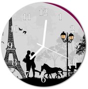 Zegar szklany okrągły Miłość Paryż