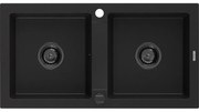 Mexen Mario zlewozmywak granitowy 2-komorowy 820 x 436 mm, czarny, syfon czarny - 6504822000-77-B