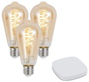 Zestaw 3 inteligentnych żarówek LED E27 z możliwością ściemniania ST64 4,9W 320 lm 2500K z Zigbee Smart Hub