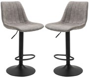 HOMCOM Zestaw 2 stołki barowe w stylu retro, z podnóżkiem, regulowane wysokość, gazowy podnośnik, Szary + Czarny