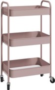 HOMCOM Wózek Wielofunkcyjny, Wózek Kuchenny, 3 Półki, 4 Kółka, 45 cm x 30,6 cm x 79 cm, Różowy
