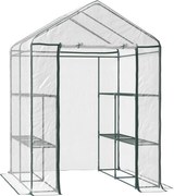 Outsunny Szklarnia Ogrodowa Foliowa z Półkami Praktyczna i Przejrzysta 143x143x195cm | Aosom PL