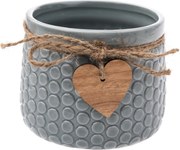 Ceramiczna osłonka na doniczkę Heart, szary, 8 x 11 cm