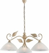 Żyrandol z żelaza w kolorze kości słoniowej, dekor stare złoto, klosze alabastrowe Ø30 cm, 3 światła, Ø79 cm