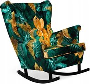 Fotel Uszak bujany złote liście monstery i ZIELEŃ