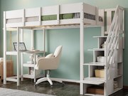 Łóżko antresolowe dziecięce 90×200 cm - z drabiną ze schowkiem - z biurkiem - białe (materac nie jest dołączony)