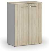 Szafa biurowa z drzwiami PRIMO GRAY, 800 x 420 x 1087 mm, szary/dąb naturalny