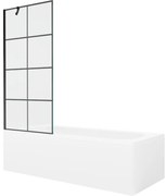 Mexen Vega wanna prostokątna 170 x 70 cm z obudową i parawanem 1-skrzydłowym 80 cm, czarny wzór - 550117077X9508007077