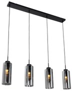 Lampa wisząca w stylu art deco czarna z przydymionym szkłem 4-punktowa - Laura ArtDeco Oswietlenie wewnetrzne