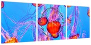 Obraz meduz w morzu (z zegarem) (90x30 cm)