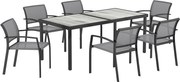 Outsunny 7-częściowy Zestaw Stołowy, 6 Krzeseł, 1 Stół, Składane, Łatwy w Czyszczeniu, Rama Stalowa, Meble Ogrodowe, Szary