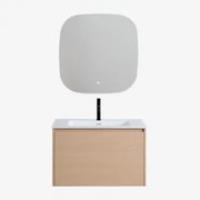 Zestaw Mebli Łazienkowych Z Drewna Z Wbudowaną Umywalką Jacob Naturalna & Kwadratowa Lampa Led I Przeciwmgielna 75x75 Cm Riben - Sklum