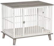 PawHut Drewniana klatka dla psa Biało-szara 86x60x70cm Elegancka i bezpieczna | Aosom PL