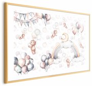 Plakat Misie w przestworzach 90x60 cm z ramą złotą z marginesem ARTGEIST B