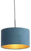 Lampa wisząca z niebieskim abażurem z weluru ze złotem 35 cm - Combi klasyczny/Antyczny Oswietlenie wewnetrzne
