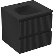 Mexen Rivel szafka łazienkowa 50 cm z umywalką Vela, 2 szuflady, ryflowana , czarna mat - 91A20-05047-2-BFF71-W23M71