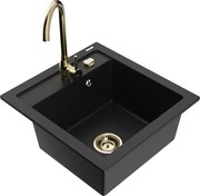 Mexen Vito zlewozmywak granitowy 1-komorowy z baterią kuchenną Telma, czarny - 6503-77-670200-50