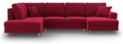 Czerwony aksamitny rozkładany narożnik ze schowkiem (lewostronny/w kształcie litery U) Kyoto – Cosmopolitan Design
