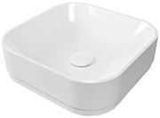Umywalka biała nablatowa z konglomeratu kwadratowa bez otworu na baterię 40 cm KERA