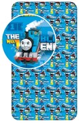 Niebieskie bawełniane prześcieradło dziecięce z gumką 90x200 cm Thomas the Tank Engine – Jerry Fabrics