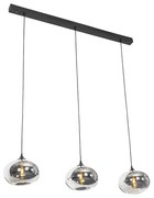 Lampa wisząca art deco czarna z przydymionym szkłem prostokątnym 3-światła - Busa ArtDeco Oswietlenie wewnetrzne