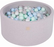Okrągły Suchy Basen Z Piłeczkami 7cm Dla Dziecka, 90x40cm/300 Piłek, Bawełniany, Jasnoszary, Piłki: Biała Perła, Szare, Transparentne, Miętowe, Błękitne - Meowbaby®