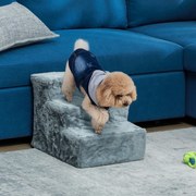 PawHut Składana drabinka dla zwierząt, 3 stopnie, pokrywa z pluszu do prania, płyta wiórowa, 46 x 35 x 35 cm, Jasnoszary