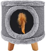 Solidny drapak dla kota, mały 38cm, szary z piórkiem i legowiskiem Cabin II