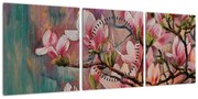 Obraz - Obraz olejny, Kwitnąca sakura (z zegarem) (90x30 cm)