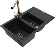 Mexen Gaspar zlewozmywak granitowy 1,5-komorowy z ociekaczem i baterią kuchenną Duero, czarny - 6507-77-671600-50-B
